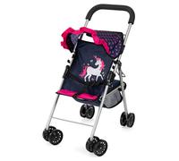 Bayer Design Dolls: Buggy Stroller - Blue Pink Hearts Unicorn - Accesorio para muecas de hasta 18 """" Sun Canopy Cinturn de seguridad plegable para