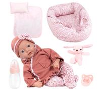Bayer Design Muñeca bebé de Verdad Reborn, 38 cm, con Bolsa de Transporte | realista, 38 cm, chupete, biberón, bolso portabebés, almohada, manta, peluche - muñeco para niñas y niños