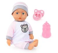Bayer Design 93602AA Muñeca bebé, Kiss Baby, interactiva, Cierra los Ojos, Sonidos de bebés, da un Beso, con accessorios, Chupete y biberón, Rosa, Blanco, 36 cm