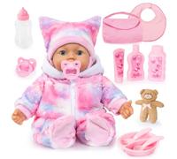 Bayer Design Muñeca interactiva Piccolina Magic Eyes, 46 cm, con Funciones | ojos movibles, mueve boca, habla sonidos de bebé, cuerpo blando, chupete, biberón y muchos accesorios