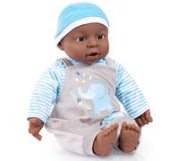 Bayer Design 94001AH Muñeco bebé interactiva, Muñeca, Interactive Baby, Niñas, 12 Sonidos de bebés, 40cm, con rizos, Cuerpo Blando, Piel Oscura