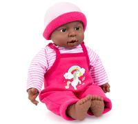 Bayer Design 94001AI Muñeco bebé interactiva, Muñeca, Interactive Baby Niño, 12 Sonidos de bebés, con rizos, Cuerpo Blando, Piel Oscura