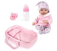 Bayer Design Reborn - Muñeca de bebé (38 cm, con bolsa de peluche) | Realista, realista, con botella, chupete, manta, almohada, bolsa de transporte, regalo para niñas y niños