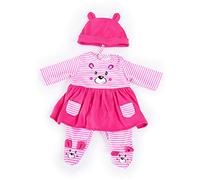 Bayer Design- Ropa 33 a 38 cm, Accesorios para muñeca, Vestido, Pantalones y Gorra, Conjunto, Traje con Motivo de un Lindo Oso, Color rayas rosas y blancas (83887AA) , color/modelo surtido