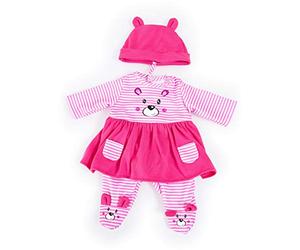 Bayer Design- Ropa 42 a 46cm, Accesorios para muñeca, Vestido, Pantalones y Gorra, Conjunto, Traje con Motivo de un Lindo Oso, Color rayas rosas y blancas (84687AA) , color/modelo surtido