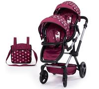 Bayer Design Twin Xeo Cochecito de muñeca gemelas, Altura Regulable, Bolsa