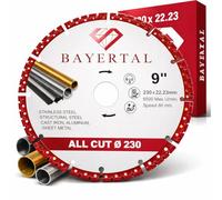 BAYERTAL® Disco de corte diamantado 230 mm x 22,23 - Disco universal exclusivo para acero, hierro, aluminio, plástico, hormigón y más - Disco diamantado de precisión 230 mm en calidad profesional