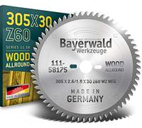Bayerwald - Hoja de sierra circular HM para madera - Ø 305 mm x 2,6 mm x 30 mm | WZ negativo (60 dientes) | para sierras ingletadoras y troncos | Agujeros de combinación