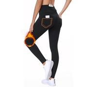 BAYGE Leggings Térmicos Mujer Invierno Forro Polar Cintura Alta Impermeables Opacos Slim Fit Jeggings Pantalones de Yoga Senderismo Deportivos Medias con Bolsillos, Negro, XXL