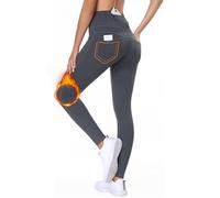 BAYGE Leggings Térmicos Mujer Invierno Forro Polar Cintura Alta Impermeables Opacos Slim Fit Jeggings Pantalones de Yoga Senderismo Deportivos Medias con Bolsillos, Gris, S
