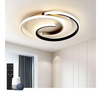 BAYHT Plafonnier intelligent, Plafonnier LED moderne dimmable avec Alexa Google Home, Lampe de salon ronde avec télécommande, Lampe de chambre à coucher noire et blanche.
