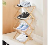 Bayidun Pequeño zapatero ahorrador de espacio, zapatero plegable de bambú estrecho, organizador multifuncional de 4 niveles, zapatero independiente para entrada, pasillo, pasillos, dormitorio, armario
