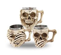 BAYINBROOK Resina de Acero Inoxidable Taza del Kráneo,Taza del cráneo 3D,Jarra de Cerveza Vikingo,para Café Bebidas Halloween Bar Decoración de Calavera Medievales,(UnJuego de 3)