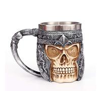 BAYINBROOK Resina de Acero Inoxidable Taza del Kráneo,Taza del cráneo 3D,Jarra de Cerveza Vikingo,para Café Bebidas Halloween Bar Decoración de Calavera Medievales,500ml