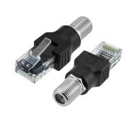 BaYiToo 2 adaptadores convertidores RF a RJ45, convertidor coaxial tipo F hembra a RJ45 macho, adaptador coaxial a Ethernet para probador de línea de cable (negro)