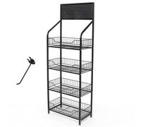 BAYLI Regal Metálico para Tienda, Negro, 10 Ganchos en Panel Perforado
