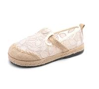 Baymate Espadrilles de Encaje para Mujer Zapato Slip-On Transpirable Plano de Lino Casual Flat Shoe