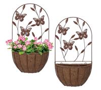 BAYN 2PK Wall Hanging Planter Decor Art with Butterfly Metal Wall Mounted Planters Indoor Outdoor Wall Planter for Succulent Herb Home Garden Yard