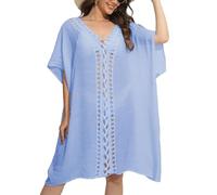 Baynetin Bikini Cover Up Mujer Sexy Vestido de Playa Traje de Baño Cubrir Ropa de Baño Suelto Vestido Cuello en V, Pareos y Camisola de Playa Hueco (Cielo Azul)