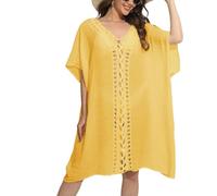 Baynetin Bikini Cover Up Mujer Sexy Vestido de Playa Traje de Baño Cubrir Ropa de Baño Suelto Vestido Cuello en V, Pareos y Camisola de Playa Hueco (Amarillo)