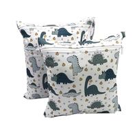 Baynetin Bolsa de Pañales Impermeable 2 PCS, Wetbag Reutilizable y Lavable con Cremallera para Ropa Húmeda y Seca, Organizador para Viaje, Guardería, Playa y Piscina (B-Dinosaurio)