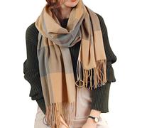 Baynetin Bufanda De Lana para Mujer,Manta De Abrigo Suave, Chal De Tartán De Pashmina, con Borla, Gruesa, Cálida, Suave, Grande, para Otoño e Invierno (Amarillo Gris)