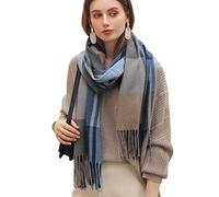 Baynetin Bufanda De Lana para Mujer,Manta De Abrigo Suave, Chal De Tartán De Pashmina, con Borla, Gruesa, Cálida, Suave, Grande, para Otoño e Invierno (Gris Azul)