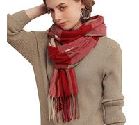 Baynetin Damen Winter Senior Plaid Kaschmir Schal,Kariert Pashmina Übergroßer Herbstschal Stolen,Tartan Schultertuch Mit Quasten,Karomuster Warmer Oversized Fransen Poncho (Rojo)