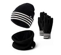 Baynetin Gorro Bufanda Guantes Set Caliente de Punto,Gorro de Punto con Puños y Forro Interior Cepillado Bufanda y Guantes Táctiles Set 3 en 1 para Mujere Deportes al Aire Libre