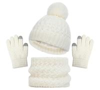 Baynetin Invierno Conjunto de Guantes de Bufanda de Gorro para Niños, Forro de Lana Niña Invierno Calentar Gorro Bufanda Sombrero Bufandas Guantes Tactiles Set para Niños Niñas 2-8 Años (Blanco)