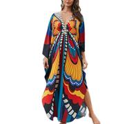 Baynetin Kaftan Vestido Largo de Playa, Bohemian Loungewear Kimono Floral Bohemio Traje de Baño Cover Ups Gran Tamaño (Mariposa)
