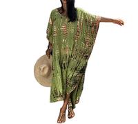 Baynetin Vestido de Playa Mujer,Long Kaftan Bohemian Loungewear para Mujer Pareos y Camisola,V Cuello Maxi Caftanes Kimono Bikini Cover Up (Verde)