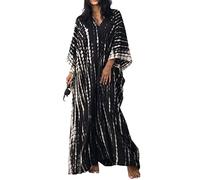 Baynetin Vestido de Playa Mujer,Long Kaftan Bohemian Loungewear para Mujer Pareos y Camisola,V Cuello Maxi Caftanes Kimono Bikini Cover Up (Negro)