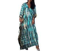 Baynetin Vestido de Playa Mujer,Long Kaftan Bohemian Loungewear para Mujer Pareos y Camisola,V Cuello Maxi Caftanes Kimono Bikini Cover Up (Azul)