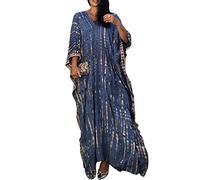 Baynetin Vestido de Playa Mujer,Long Kaftan Bohemian Loungewear para Mujer Pareos y Camisola,V Cuello Maxi Caftanes Kimono Bikini Cover Up (Azul Oscuro)