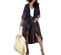 Baynetin Vestido de Playa Mujer,Suelto Camisola y Pareo para Cubrir Impresión Irregular Traje Baño Bikini Cover up (Armada, Talla única)