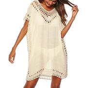 Baynetin Vestido de Playa para Mujer- Cuello en V, Manga Corta, Pareos y Camisola de Playa Sexy Hueco Traje de Baño Punto Bikini Cover up (Albaricoque)