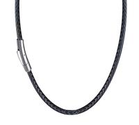 BAYNOPURIN Collar Cordones Collares De Cuero Negro For Hombres Y Mujeres, Gargantilla Trenzada Genuino, Cordón Acero Inoxidable, Cierre Magnético(24inch(60cm),Sliver1)