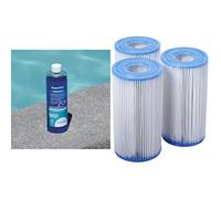 Bayrol Líquido Concentrado Clarificante Eliminador de la Turbidez del Agua, 0.5 L & Intex 29003 - Pack 3 cartuchos tipo A, altura 20,2 cm, diámetro 10,8/5 cm, Color Neutro