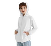 BAYRTIC Sudadera deportiva con capucha para niños, ajuste seco, protección solar, agujeros para los pulgares, 3-12 años, Blanco, 3-4 años
