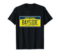 Bayside New York NY Queens - Matrícula de Barrio Camiseta gráfica económica, Hombre, Negro, L