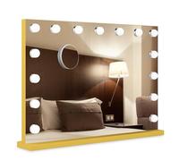 Bayt Espejo Maquillaje con Luz 80 x 60 cm, Espejo Tocador Hollywood con 18 Bombillas, Espejo con Aumento 10x, Luz Regulable, Oro