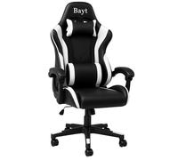 Bayt Silla de Escritorio & Silla Gaming Ergonómica - Gaming Chair para Oficina, Sillón Gamer Reclinable, Diseño Deportivo en Cuero Sintético, Negro y Blanco