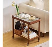 BAYTEWJX Glass Top Decorative Side Table Wooden Coffee Table Living Room Modern End Table with Storage Space Rectangular Wooden Side Table Easy to Assemble for Bedroom Office Small Space.