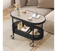 BAYTEWJX Glass Top Oval Coffee Table Round Living Room Center Table with Wheels End Table Side Tables Living Room with Storage Space Easy Assembly for Apartment Office Living Room Bedroom.