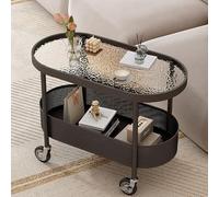 BAYTEWJX Glass Top Oval Coffee Table Round Living Room Center Table with Wheels End Table Side Tables Living Room with Storage Space Easy Assembly for Apartment Office Living Room Bedroom.