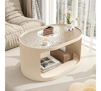 BAYTEWJX Small Oval Coffee Table Modern White Coffee Table Set Glass Coffee Tables with Storage Space for Living Room Office Small Space Apartment.