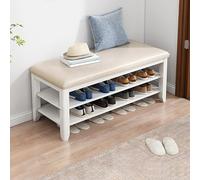 BAYTEWJX Zapatero Madera Banco Banco de Entrada Tapizado Banco de Madera para Interior Ahorra Espacio para Entradas Pasillos.(Warm White,80x30x42cm)