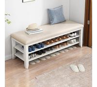 BAYTEWJX Zapatero Madera Banco Banco de Entrada Tapizado Banco de Madera para Interior Ahorra Espacio para Entradas Pasillos.(Warm White,100x30x42cm)