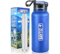 Baytiz ® Botella de filtro aislante + paja de supervivencia de carbón activado - Botella filtro de agua nómada: viaje senderismo Trek camping kit purificador reutilizable brújula plástico lluvia bolsa